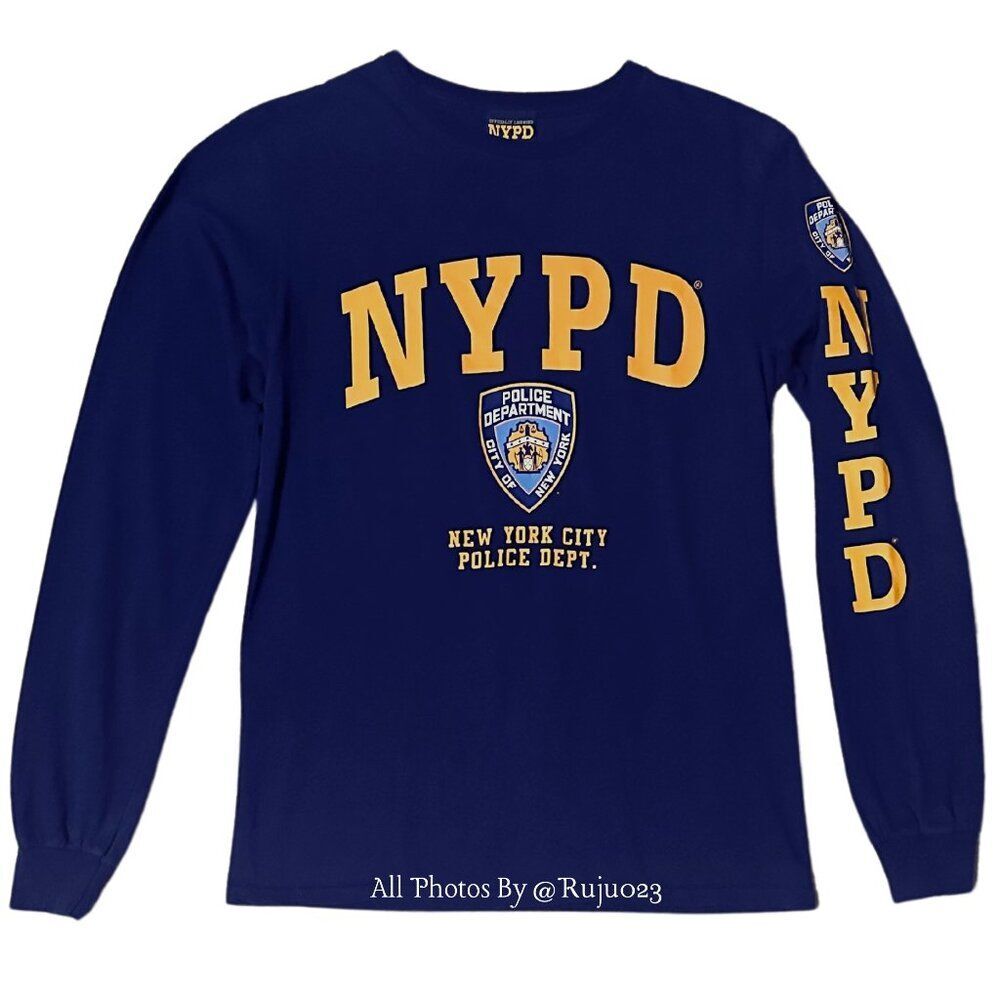 Y2K Retro Official NYPD Unisex Long Sleeve Crew Neck Navy Blue Graphic T Shirt